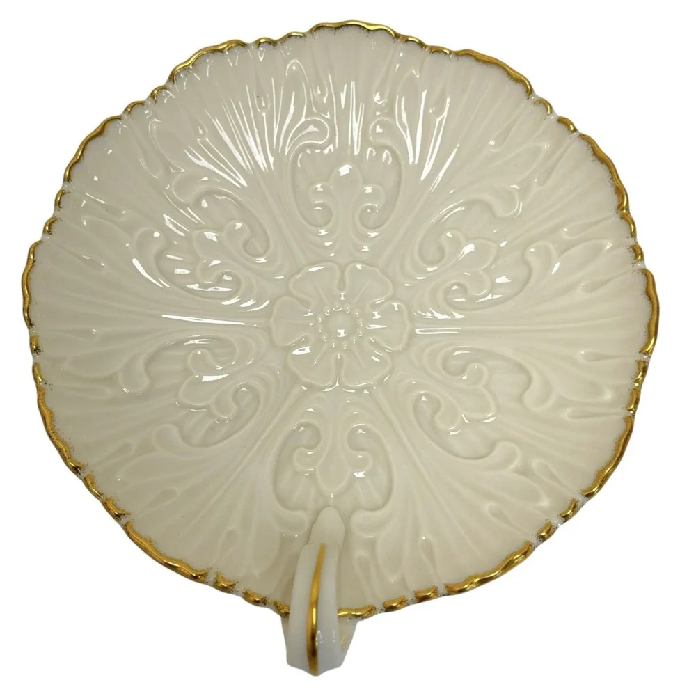 Vintage Lenox Porcelain Pillar Candle Holder Trinket Nut Dish w Finger Hole USA